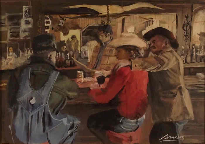 Cowboy Bar, Acrylic on board, 6.5inx9.5in